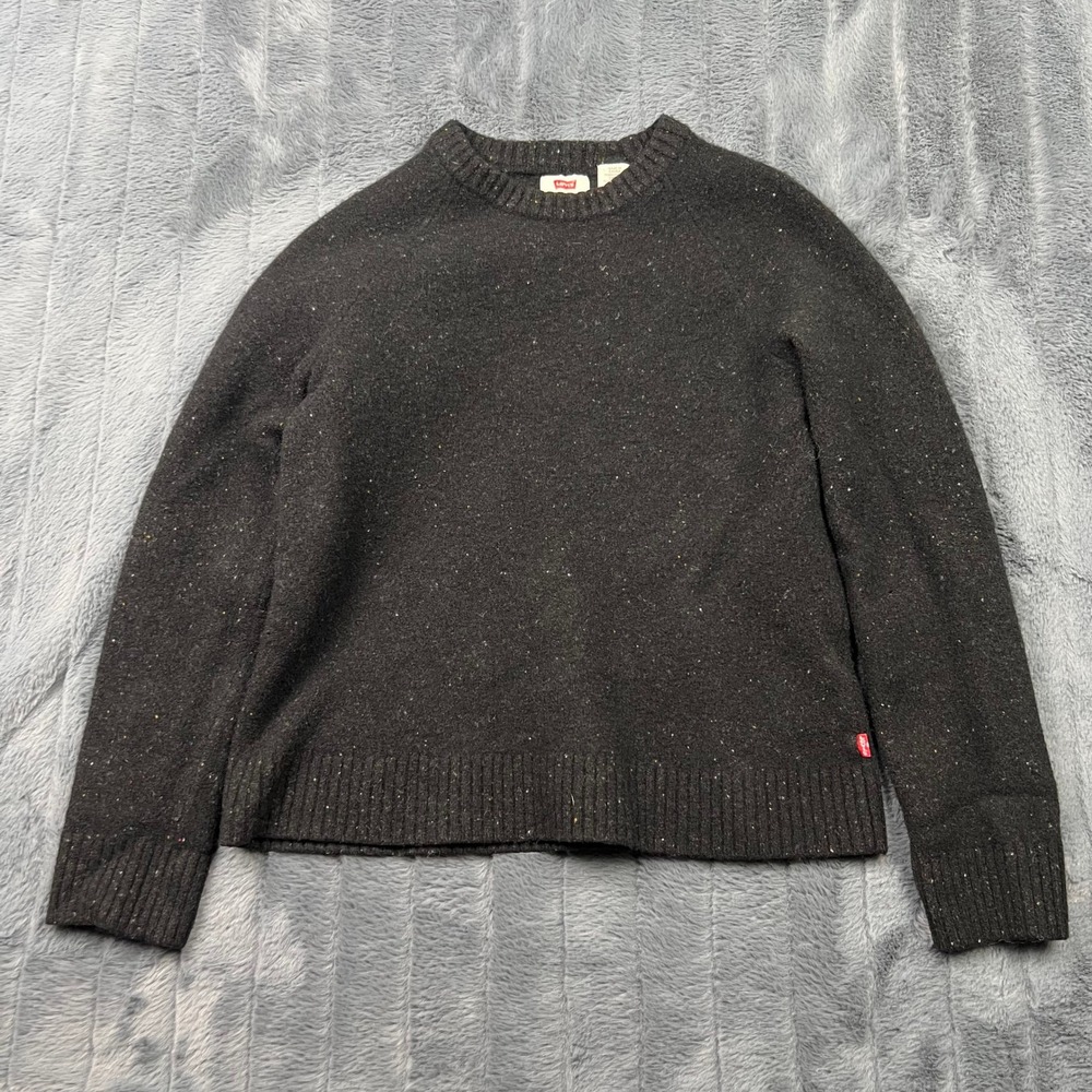 Levis Mens Charcoal Donegal 100% Wool Crewneck Sweater Medium SHRUNK